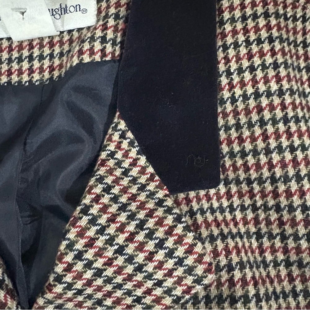 Vtg Norton McNaughton Womens 16 Black White Red Houndstooth Blazer Jacket Velvet - Picture 9 of 11